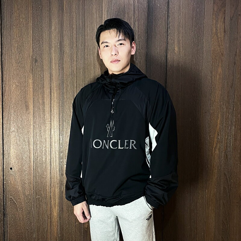 美國百分百【全新真品】MONCLER 衝鋒衣 連帽 長袖上衣 男款 歐洲精品 大logo 黑色 CU61