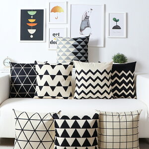 北歐黑白抱枕幾何格子條紋簡約靠墊沙發客廳座椅子靠枕辦公室靠背
