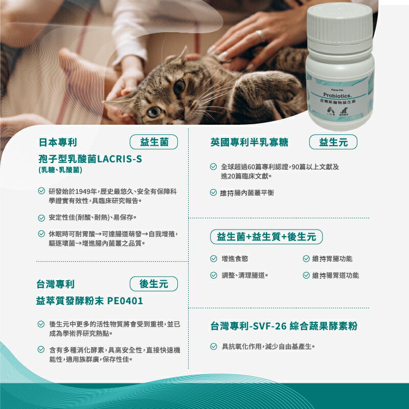 【Pierce Pet皮爾斯】寵物益生菌 30顆(益生菌/綜合蔬果酵素粉/半乳寡糖)