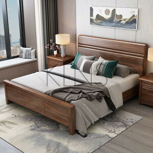 主臥床 實木床 胡桃木實木床1.8米雙人主臥簡約現代中式輕奢1.5m高箱床儲物婚床
