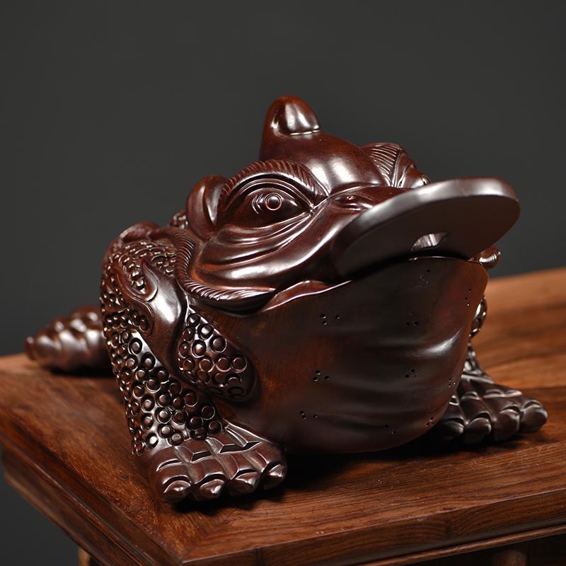 金蟾招財擺件木雕金蟾招財擺件三足蟾蜍鎮宅開業禮品金蟬店鋪辦公室桌面