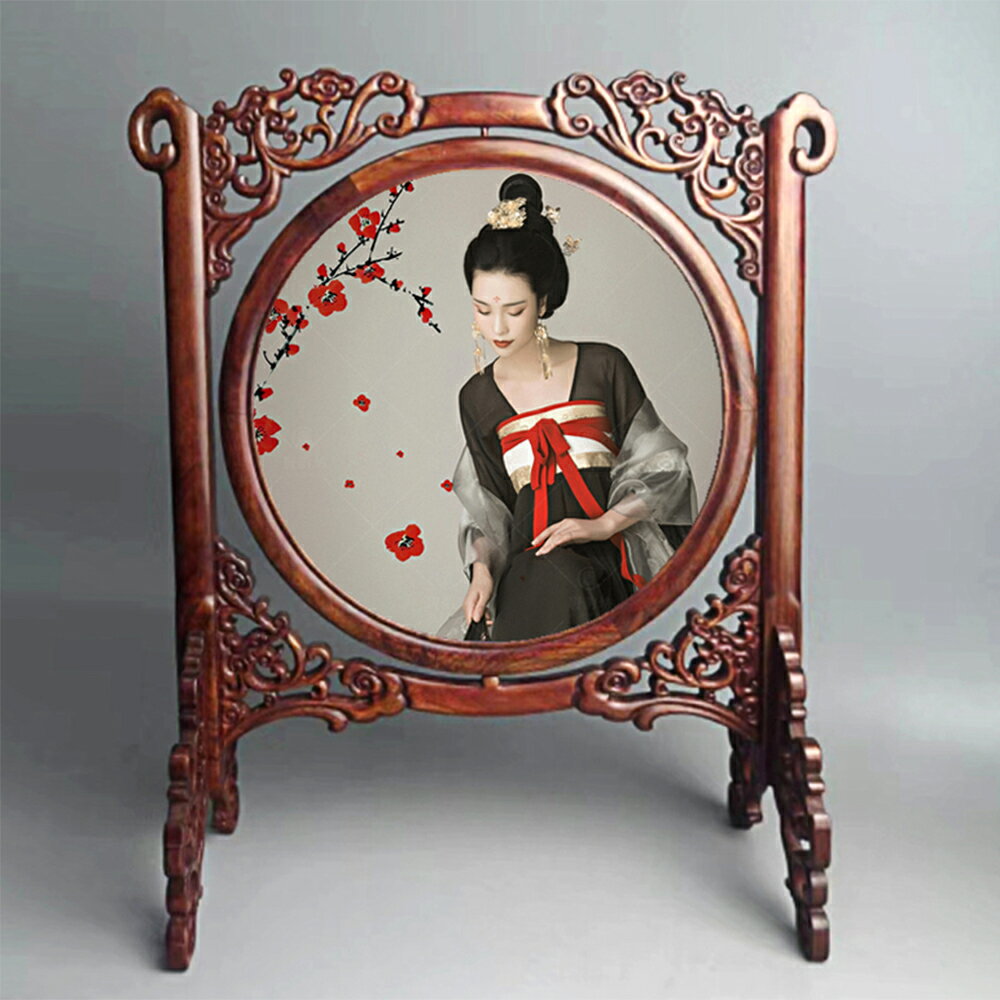 新中式 古風照片擺件 中國風12寸雙面相片屏風擺臺字畫框禮品相架 2