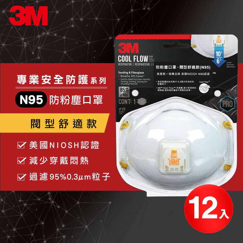 3M 8511 防粉塵口罩-閥型舒適款(N95)盒裝1盒12入(美國 N95認證 原裝進口)