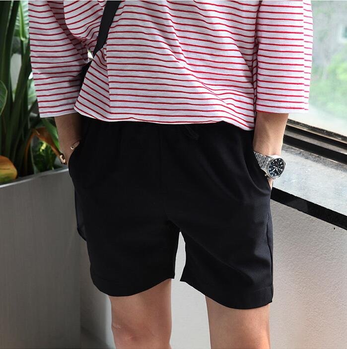 FINDSENSE品牌 時尚潮流 男 黑 寬鬆 簡約款 系帶 休閒短褲