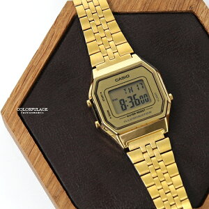 CASIO卡西歐金色方型復古電子錶【NEC142】