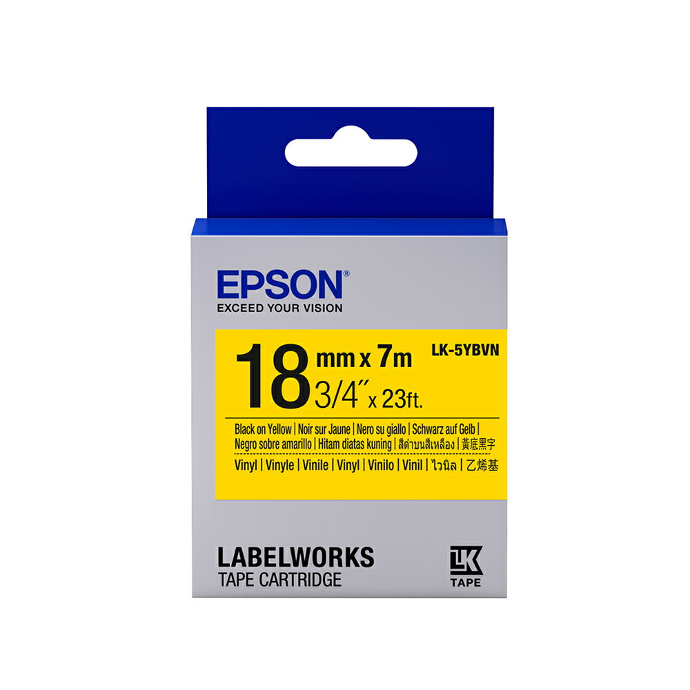 EPSON 耐久型系列 LK-5YBVN 黃底黑字 18mm 標籤帶 S655424 適用 LW-500/LW-600P/LW-K600/LW-700/LW-Z900/LW-900P