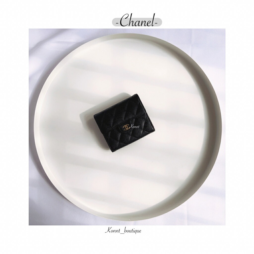 CHANEL 小香香三折短夾 黑金短夾 三折短夾 短夾 荔枝紋