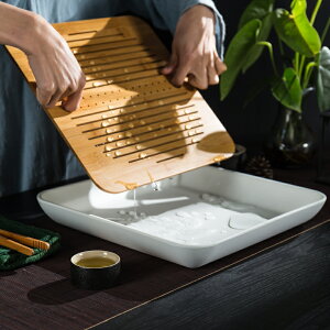 日式竹制茶盤簡約創意干泡臺密胺儲水茶海大號托盤茶臺家用茶具