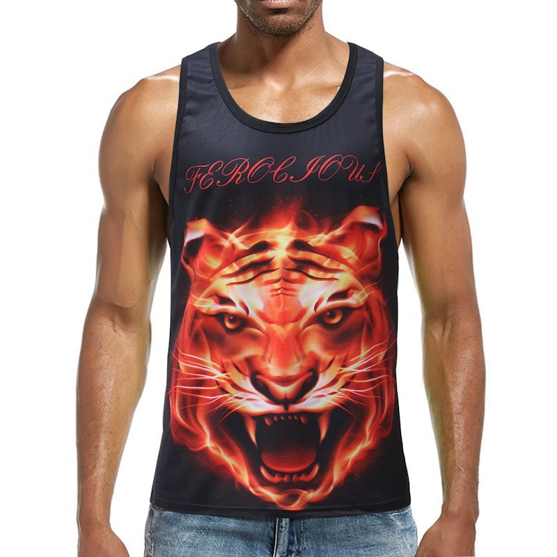 FINDSENSE H1 2018  新款 夏 男 薄款 霸氣 虎頭圖案 無袖背心 舒適透氣 馬甲 休閒 背心  潮上衣