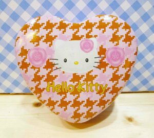 【震撼精品百貨】Hello Kitty 凱蒂貓 HELO KITTY鐵盒-心型鐵盒-千鳥格粉 震撼日式精品百貨