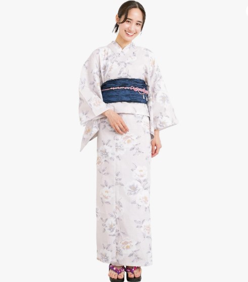 Nishiki【日本代購】和式浴衣+束腰帶2件套 女士成人用量身裁剪綁帶日式花紋 -夏椿(生成)