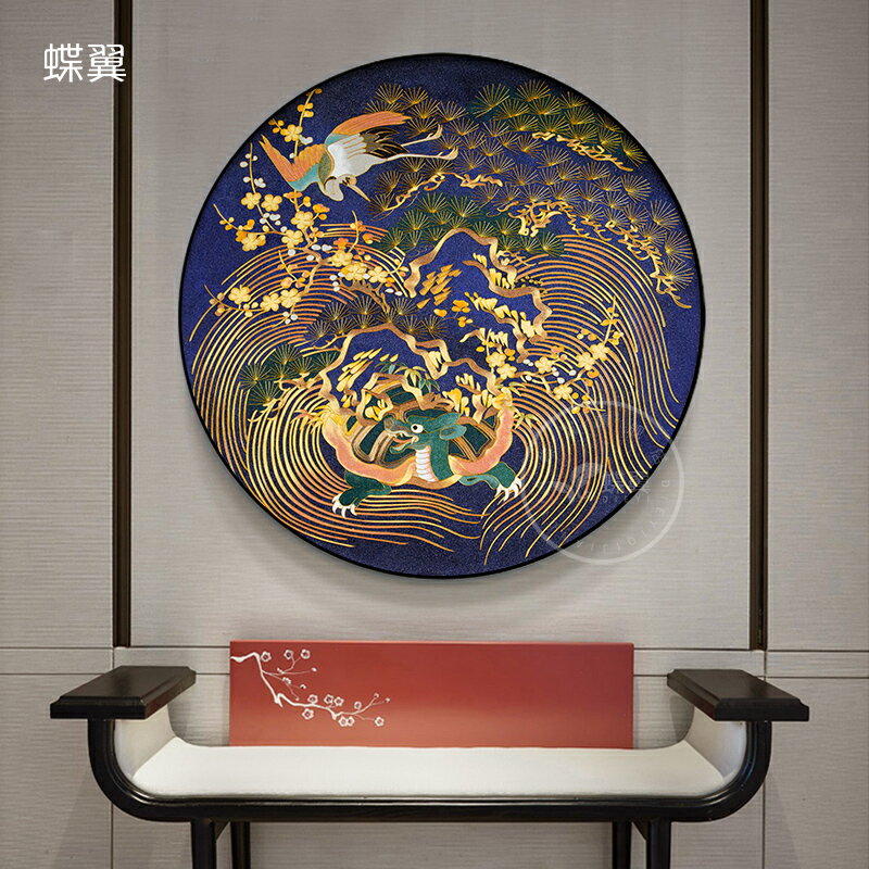 中式玄關裝飾畫圓形純手工掐絲琺瑯彩龍飛鶴舞如意國風餐廳中國畫