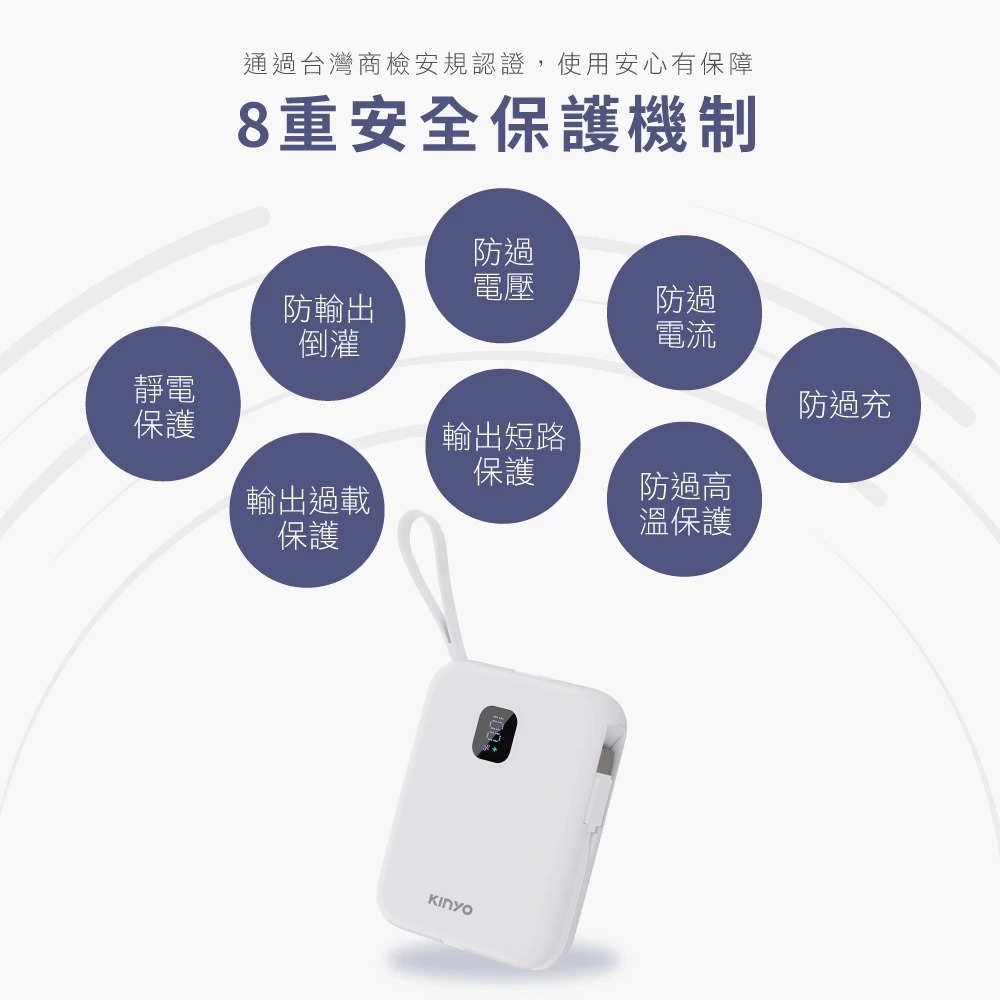 【KINYO】可拆式自帶線快充行動電源 (NKPB) 行動電源 行充 Type-C 蘋果 快充 PD/QC 免帶線 6