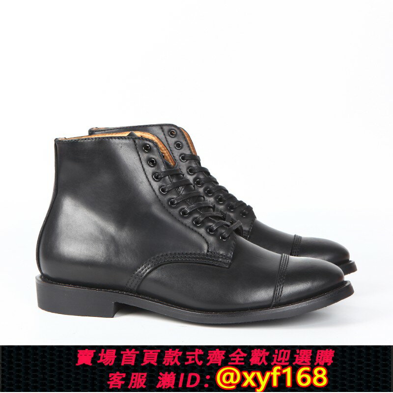 {保固一年 可打統編}小牛皮三接頭商務休閑高幫皮鞋手工固特異真皮系帶馬丁靴英倫短靴