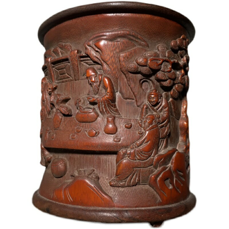 竹密彫筆筒中国唐物筆入筆立