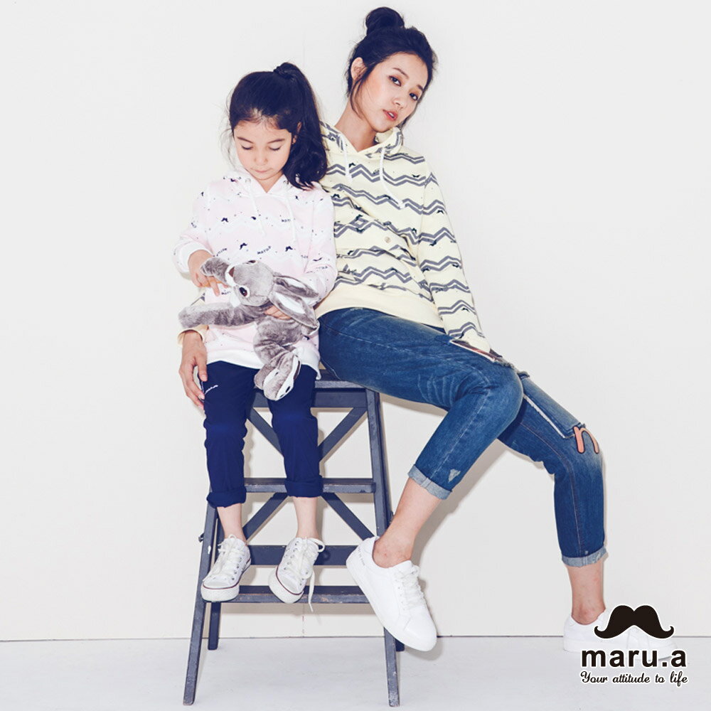 【maru.a】親子裝小鬍子印花波浪橫條紋兔子耳連帽T-Shirt                    7921221/7951313