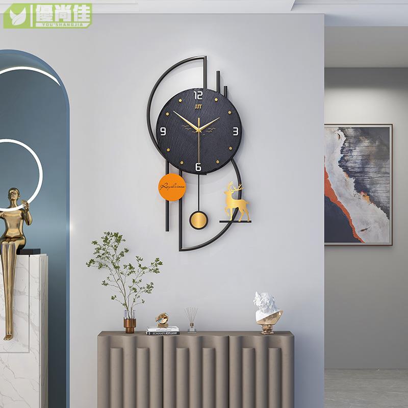 歐式輕奢客廳鐘表現代家居裝飾時鐘掛墻個性簡約玄關餐廳創意掛鐘