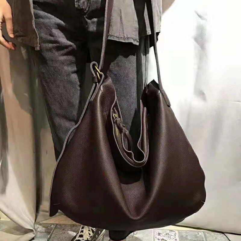 手提包真皮肩揹包-大容量柔軟牛皮純色女包包2色74av7【獨家進口】【米蘭精品】