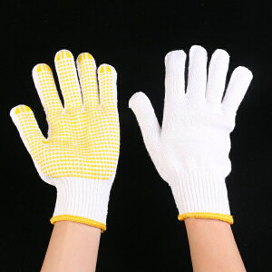 PS Mall【J062】防滑膠點手套勞保耐磨透氣點塑棉線手套 點塑手套 搬運防滑點珠點膠手套 1組1雙