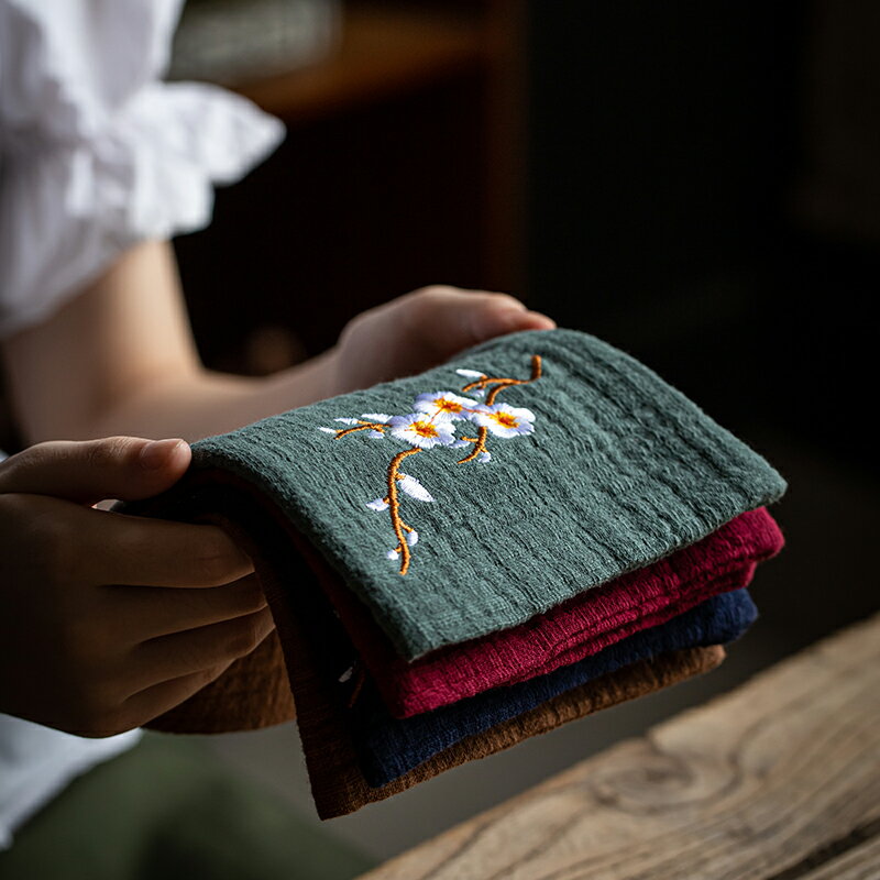 棉麻刺繡茶巾吸水雙層養壺茶布毛巾茶臺專用茶桌布復古茶具桌抹布