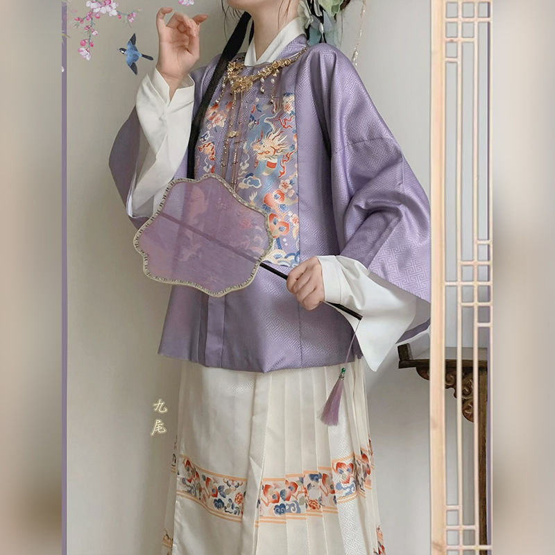 曹州府原創麒麟明制漢服女提花方領補服短襖半袖馬面裙套裝秋冬 z7302