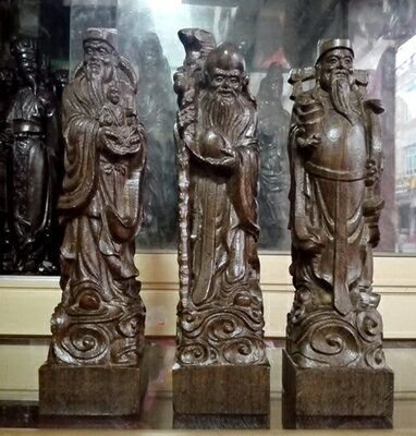 越南沉香木 木雕擺件福祿壽三星 木質雕刻實木工藝品家居送禮佳品1入