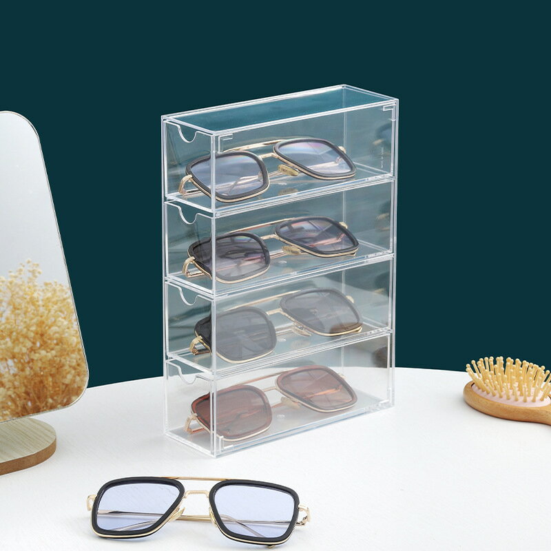 墨鏡盒網紅眼鏡收納盒 透明4層陳列架防塵眼鏡盒