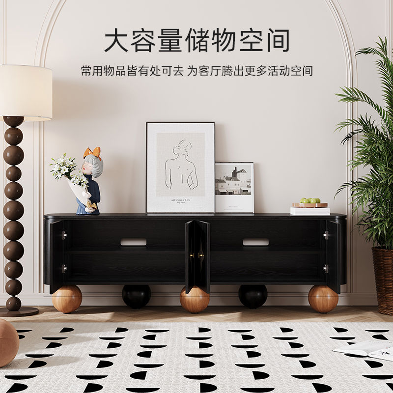 公司貨 免運 超低價 電視櫃法式四葉草實木復古電視櫃圓腳設計客廳視聽櫃黑色高階定製 快速發貨