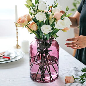 歐式圓形玻璃大花瓶水培花瓶向日葵富貴竹彩色花瓶客廳擺件插花瓶