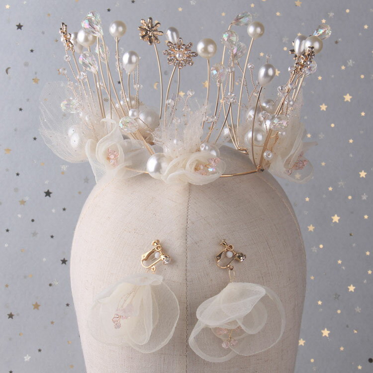 新娘新款頭飾花苞皇冠耳環套裝甜美超仙結婚飾品婚紗禮服發飾韓式