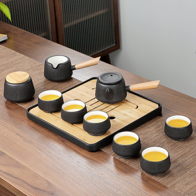 唐豐功夫茶具禮盒裝家用客廳黑陶側把泡茶壺小套幹泡盤簡約陶瓷