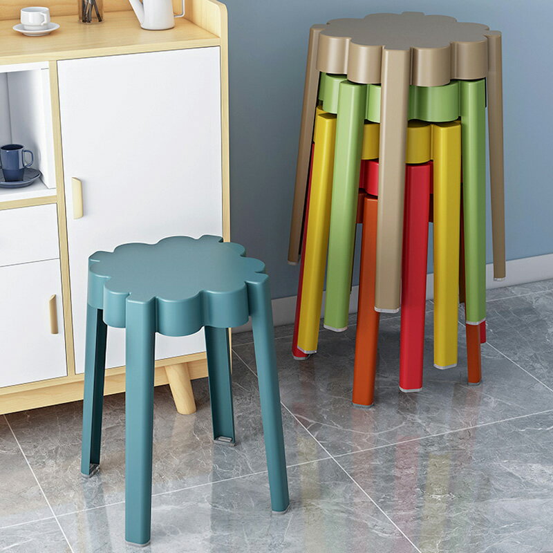 塑料凳子加厚家用成人客廳餐桌高板凳可疊放北歐簡約時尚創意圓凳