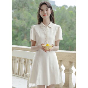 韓系學院風Polo領顯瘦小個子連身裙子洋裝女夏季甜美風超仙仙女裙