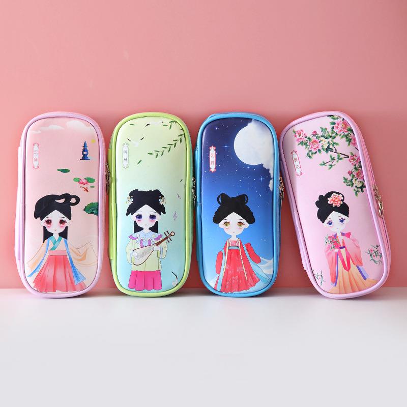 中國風美女系列筆袋 古風多功能大容量防水鉛筆盒 皮革拉鏈文具盒
