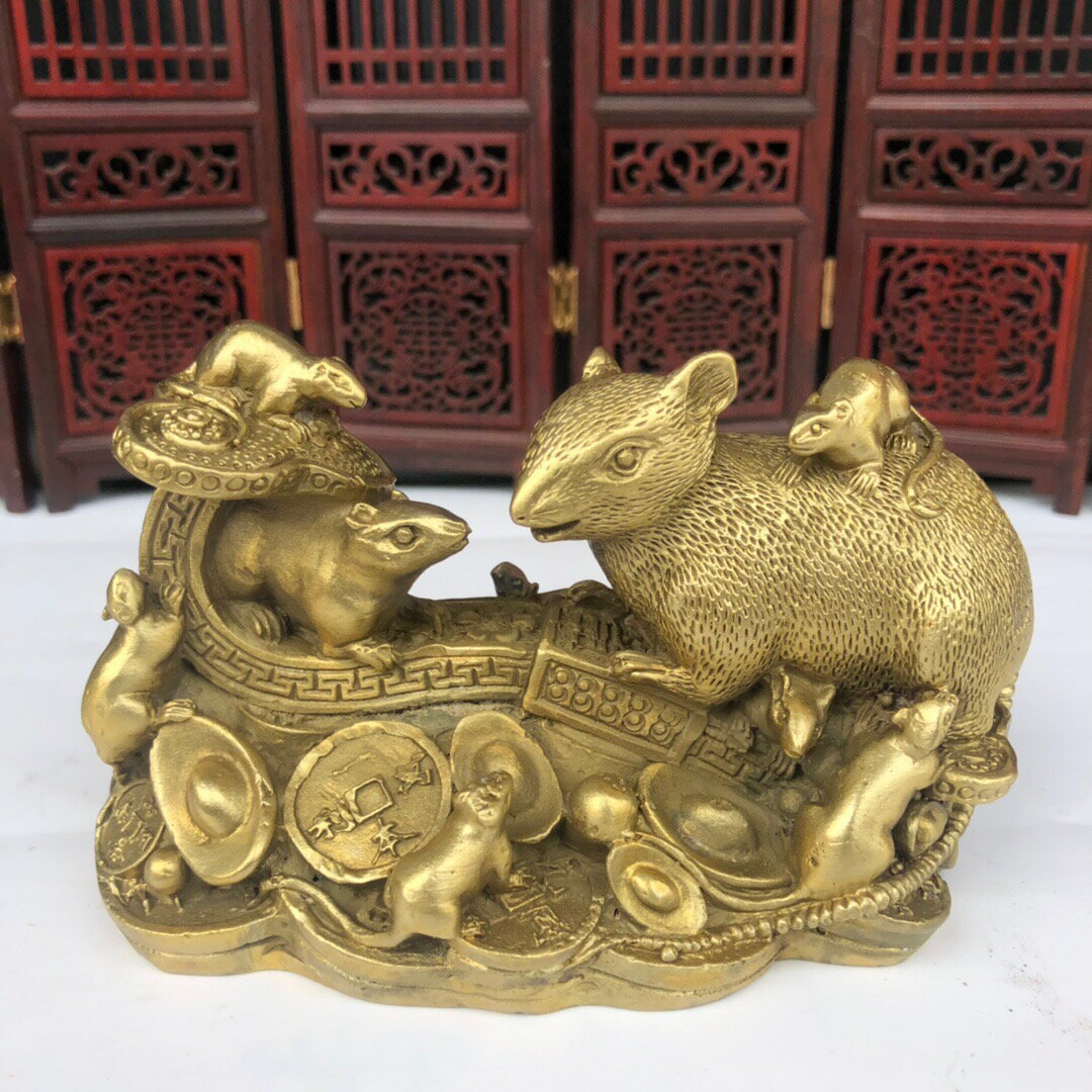 純銅老鼠擺件生肖鼠開光五鼠運財家居裝飾金錢元寶如意鼠開業禮品