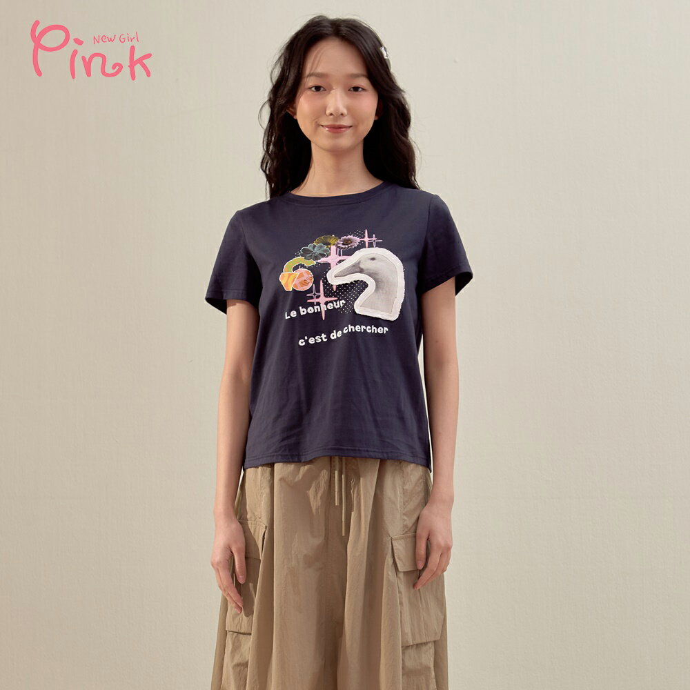 Pink*享鵝樂活短袖上衣 (2色) Y2310AD