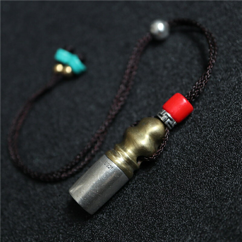 西藏直發精工手工嵌銅鑄模925純銀印章配飾法器背雲計數器卡子1入