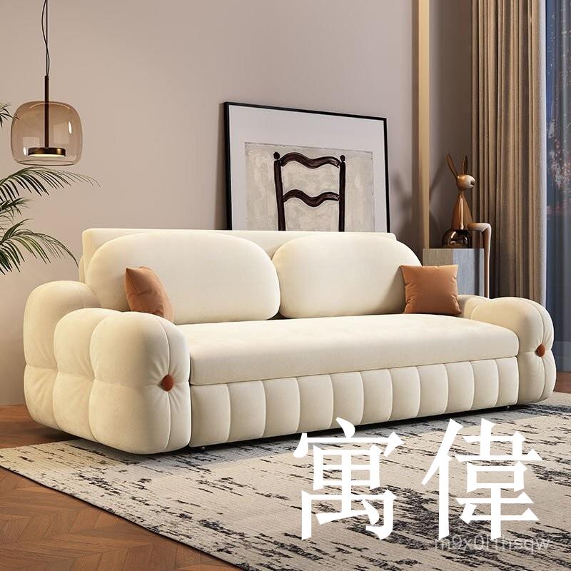 免運 破損補發 絨布沙髮床兩用一體多功能抽拉式可折疊儲物小戶型陽臺新款布藝沙發 布沙發 沙發 客廳沙發 小戶型沙發