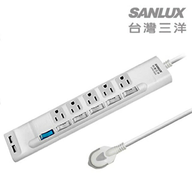 SANLUX SYPW-3562A 3孔5座6切2USB 電源延長線 1.8M-富廉網