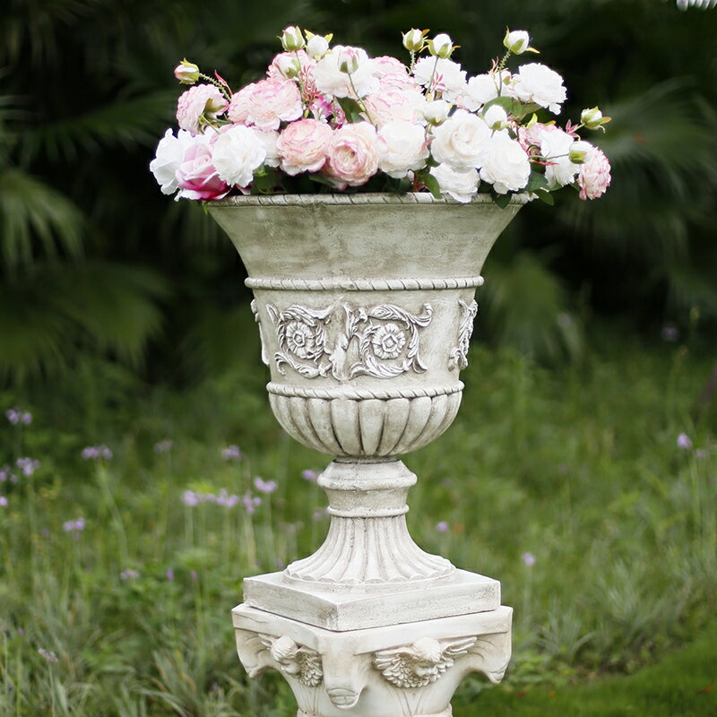 歐式羅馬柱別墅庭院大口徑婚慶創意裝飾特大號花盆花園門口高腳杯