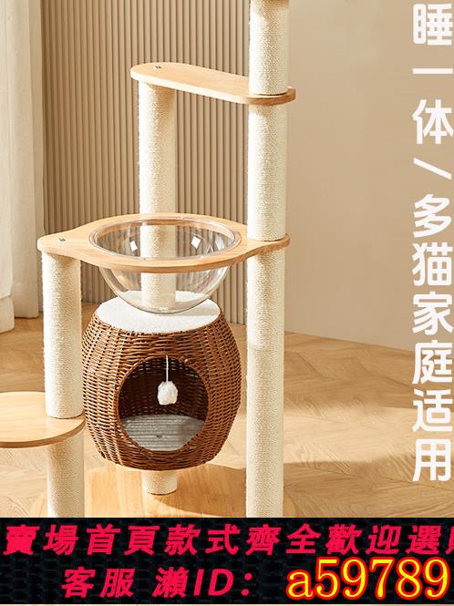 【臺灣公司 可打統編】實木貓爬架貓樹貓窩一體家用太空艙PE藤編劍麻貓架子貓咪玩具解悶