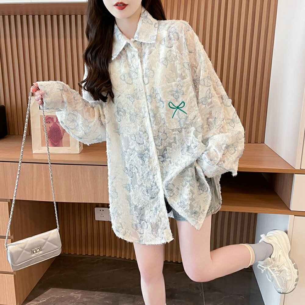 ＊ORead＊蝴蝶印花薄款防曬襯衫(圖片色M~2XL)