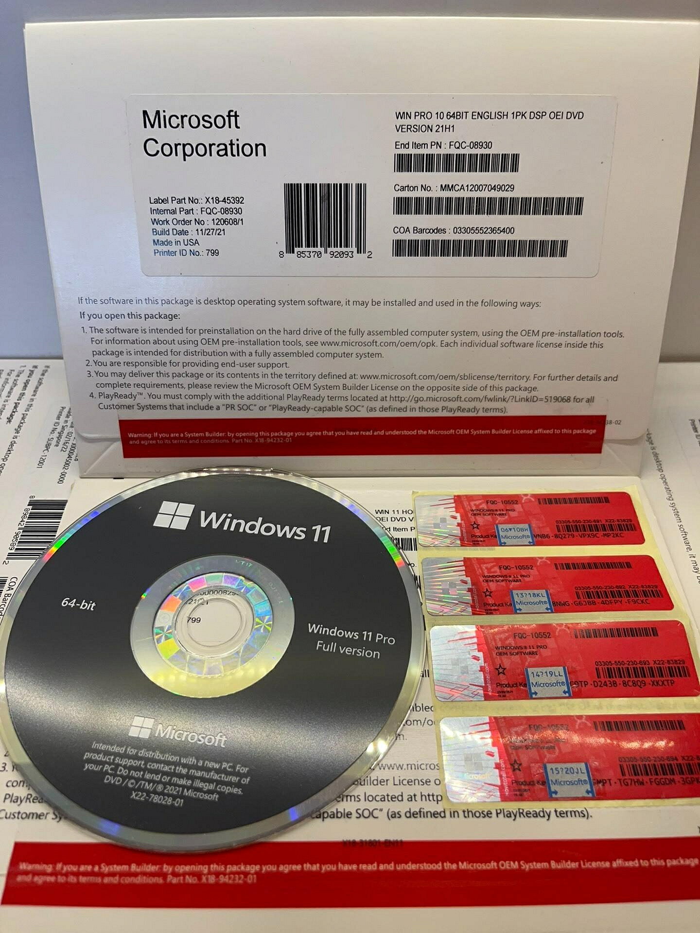 微軟Win10專業版 正版全新未拆封 永久授權一機一碼 實物拍攝光碟 線上啟用支援 Win10彩盒版【微軟批發零售】
