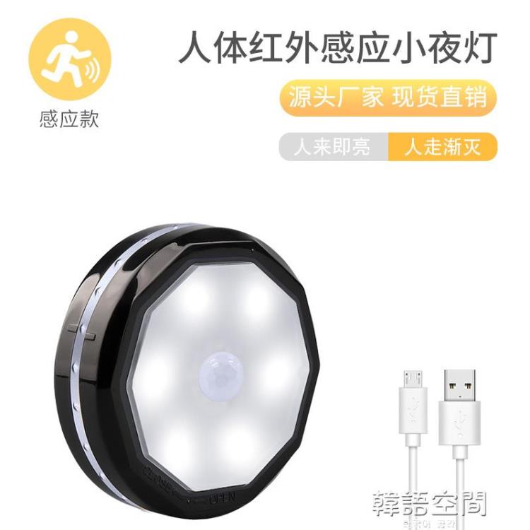LED智慧人體感應燈USB充電無線小夜燈過道衣柜櫥柜臥室燈床頭燈
