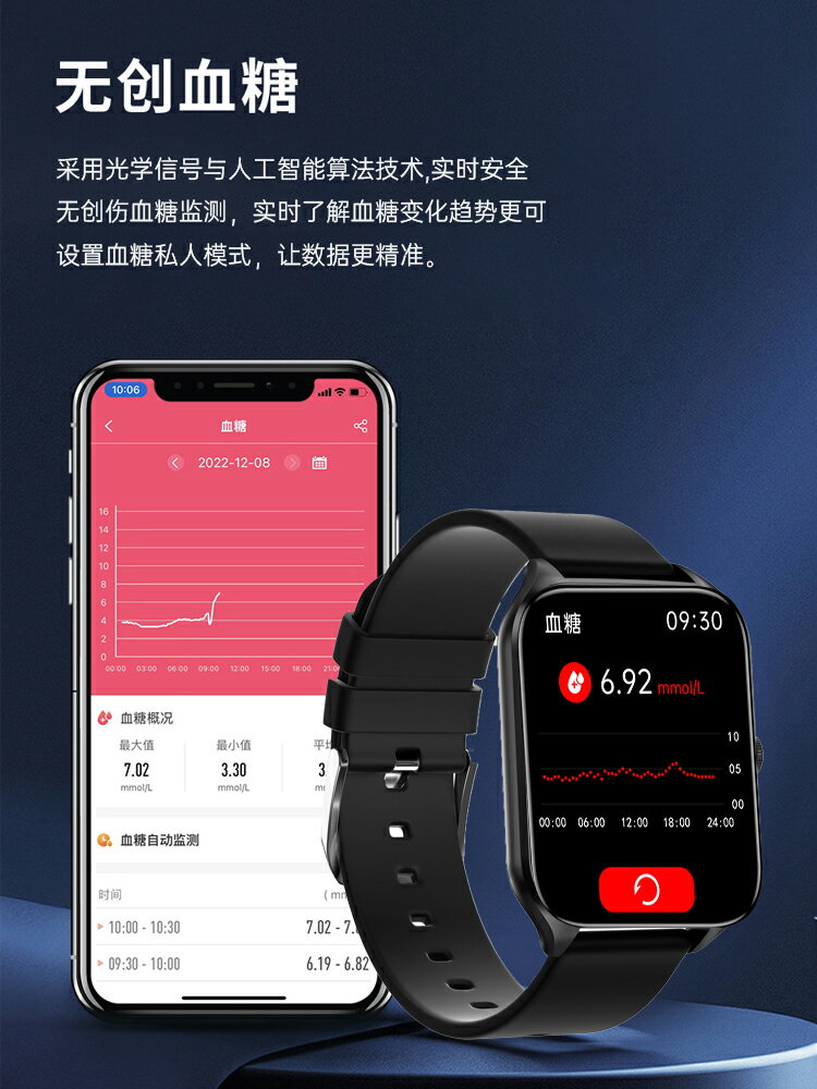 測血糖智能手表高精度血壓血氧心率老人睡眠監測運動防水手環男女-朵朵雜貨店