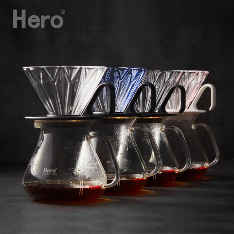 【樂天精選】hero咖啡濾杯手沖甄品咖啡器具滴濾式過濾器家用玻璃咖啡壺套裝組