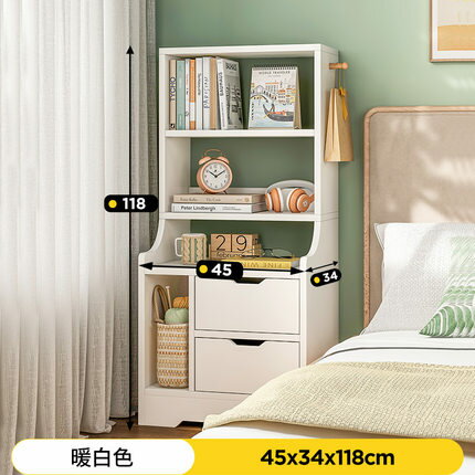 床頭書架床邊靠墻簡易窄小家用臥室一體落地床頭柜現代簡約收納柜