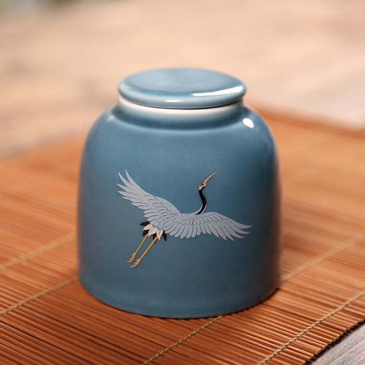 茶葉罐 仙鶴復古陶瓷茶葉罐小號旅行便攜密封小罐子迷你茶盒一兩裝綠茶罐