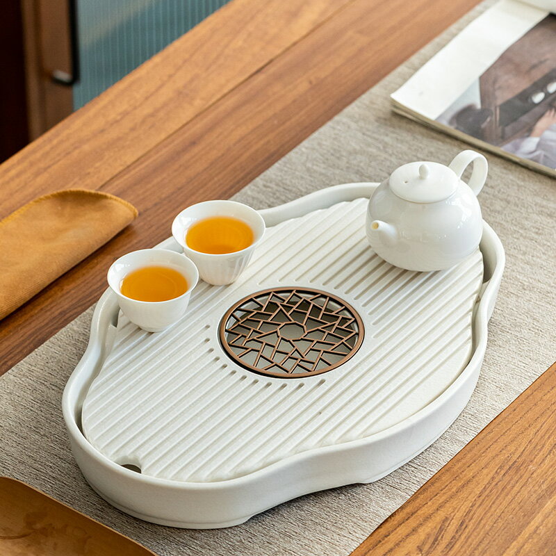 晟窯陶瓷日式簡約茶臺蓄水排水式茶盤辦公室家用會客功夫茶具茶托