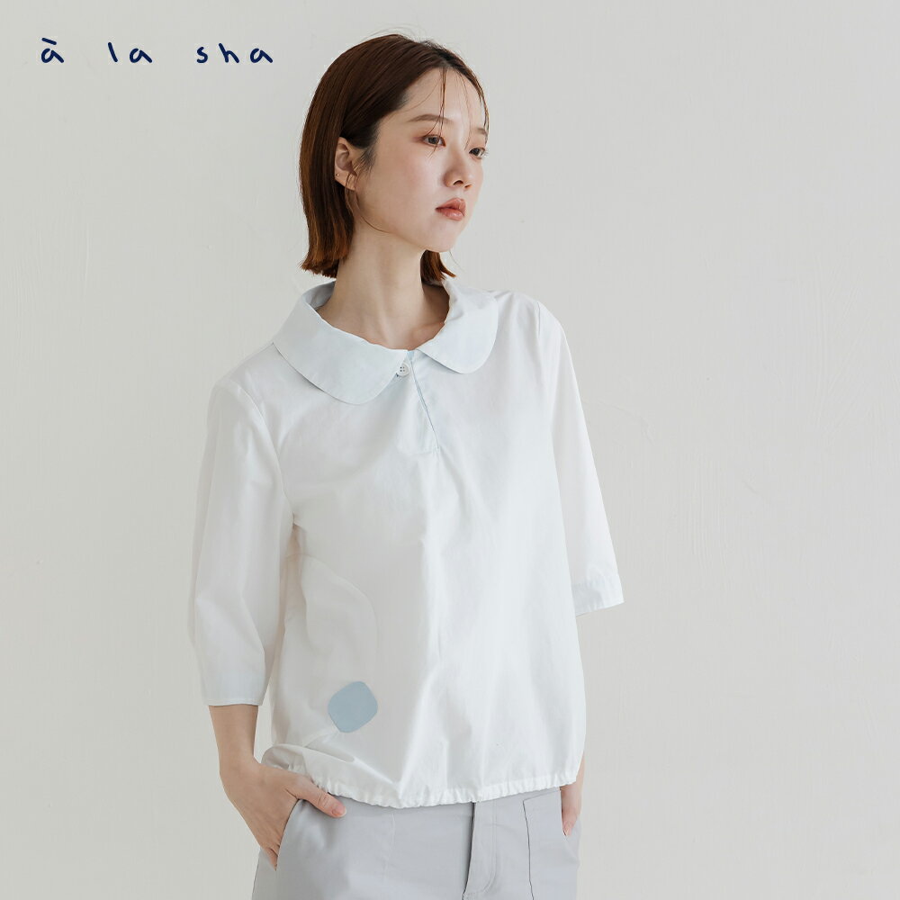 a la sha 五分袖色塊襯衫